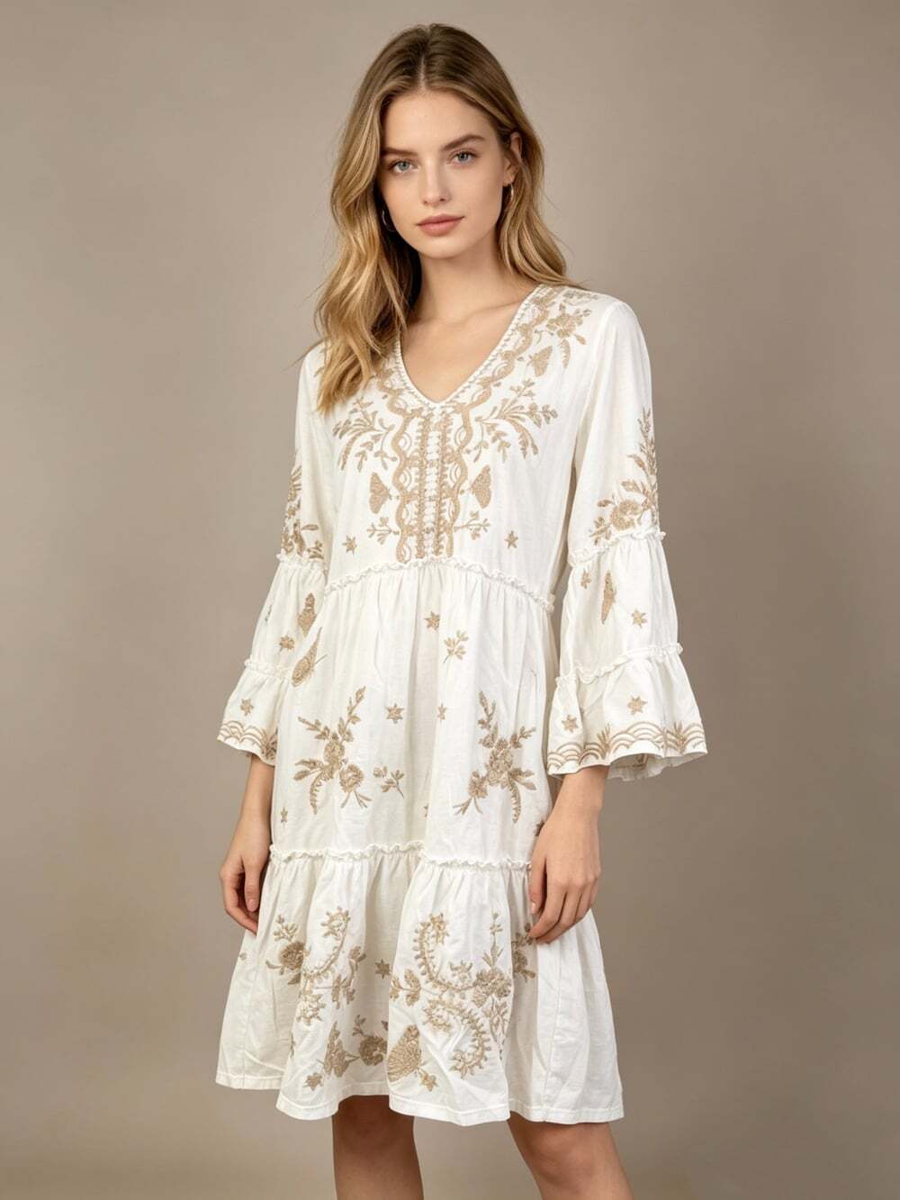 NWOT JOHNNY WAS Floral Embroidered Cotton V-Neck Knee-length Dress Size S